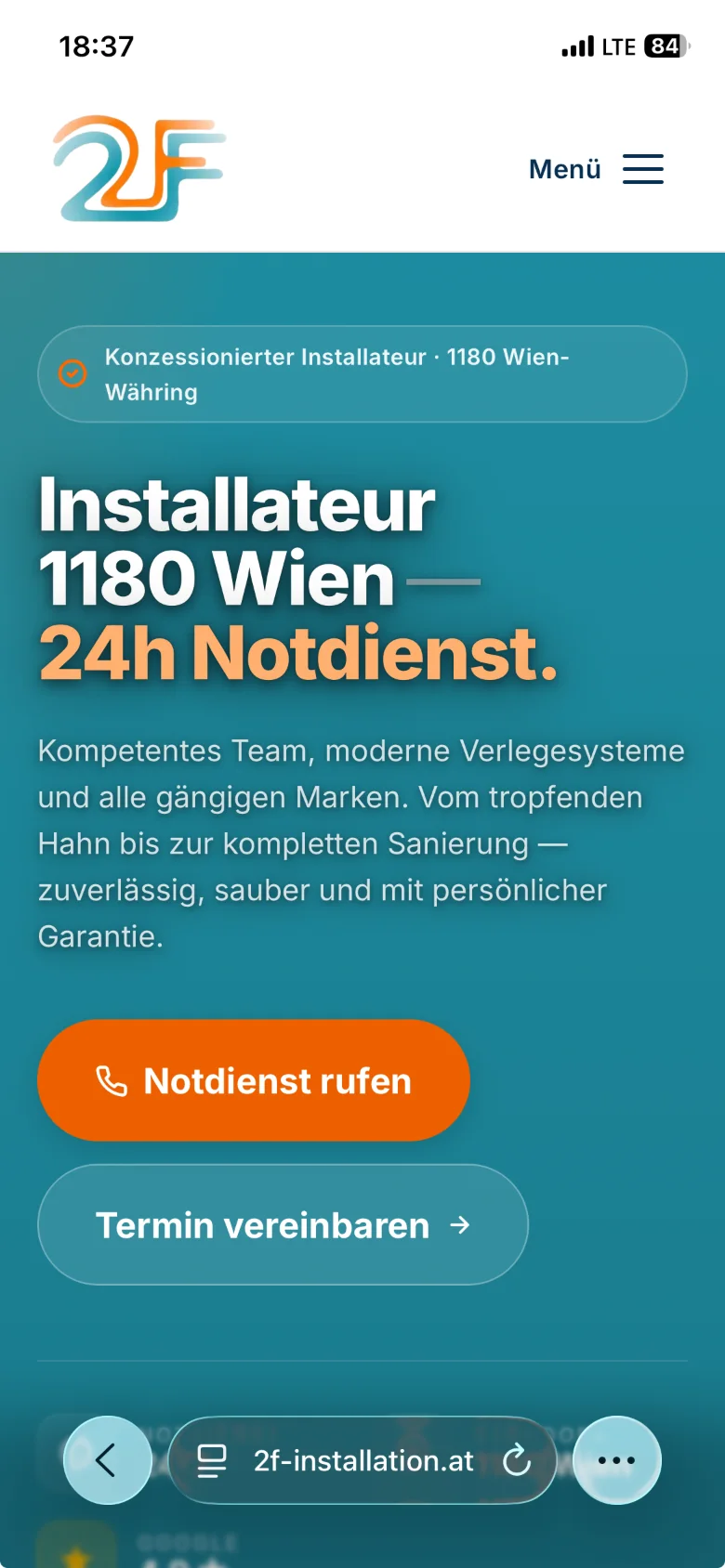 2F Installation – dieselbe Website mobil auf dem Smartphone