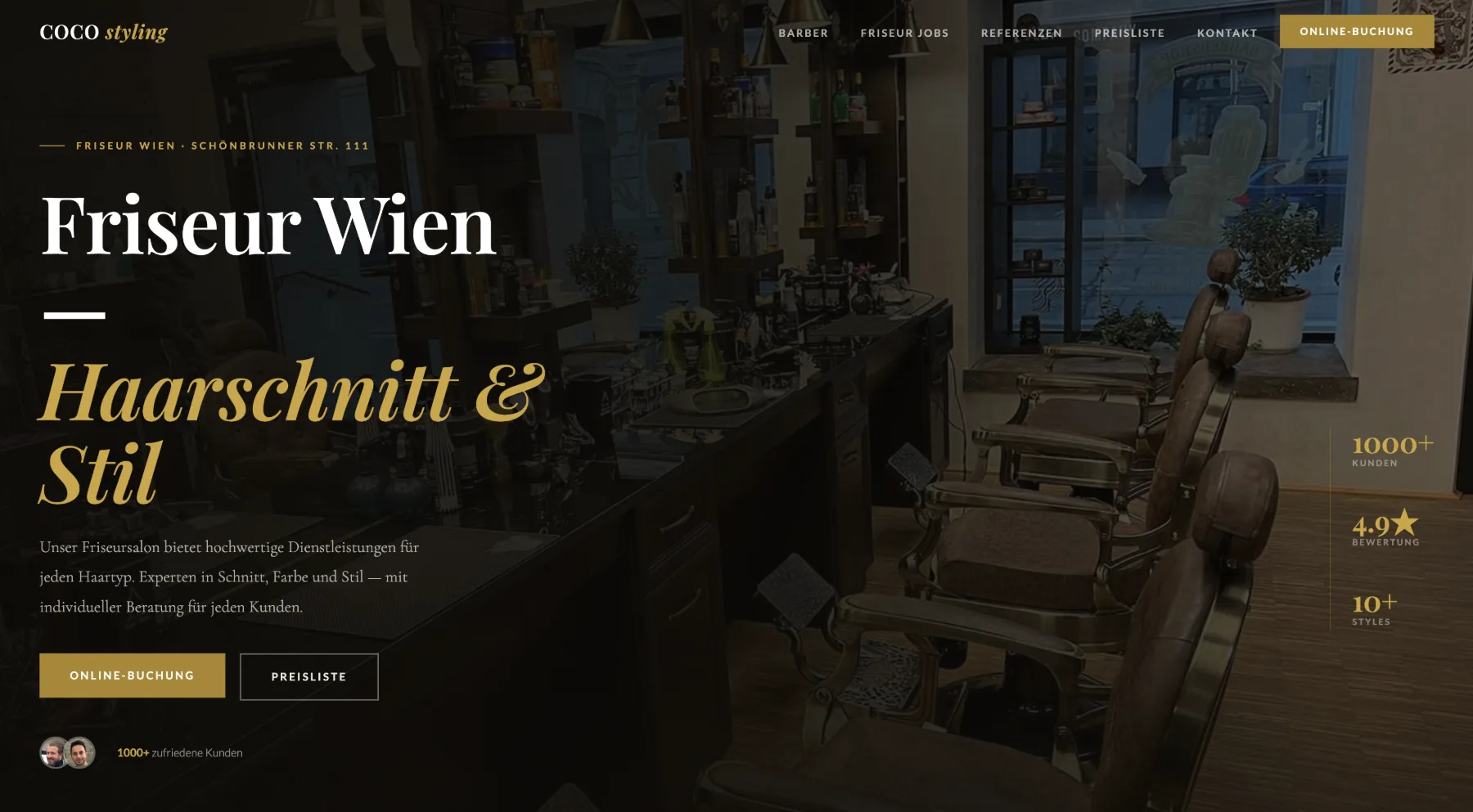 COCO Styling – Friseur Wien: Website-Startseite am Desktop