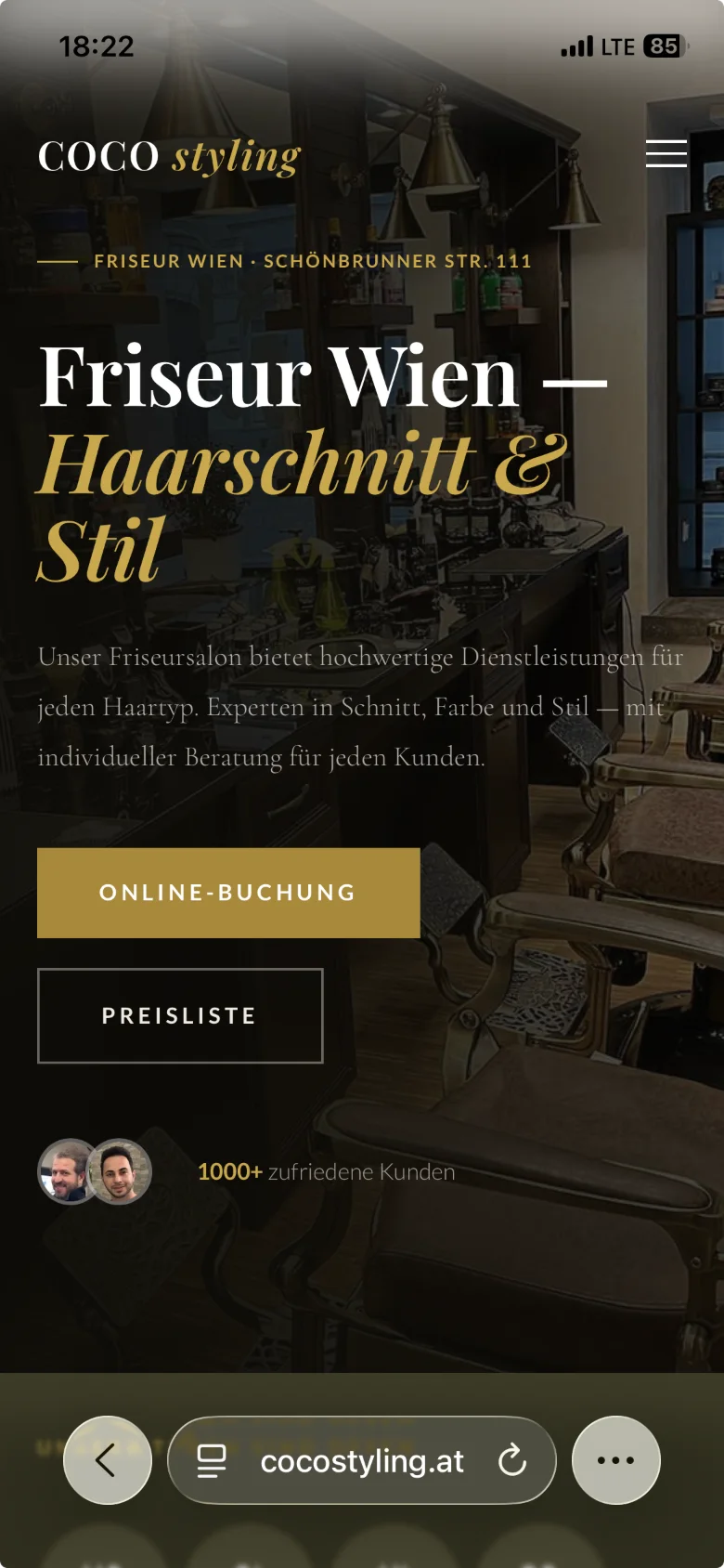 COCO Styling – dieselbe Website mobil auf dem Smartphone