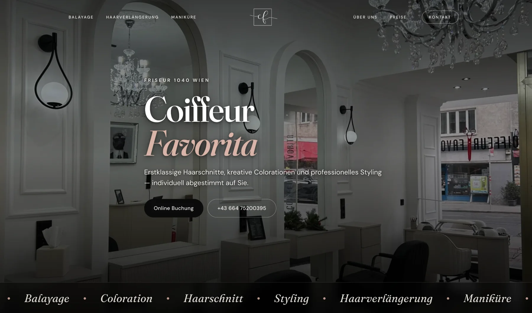 Coiffeur Favorita – Friseur 1040 Wien: Website-Startseite am Desktop