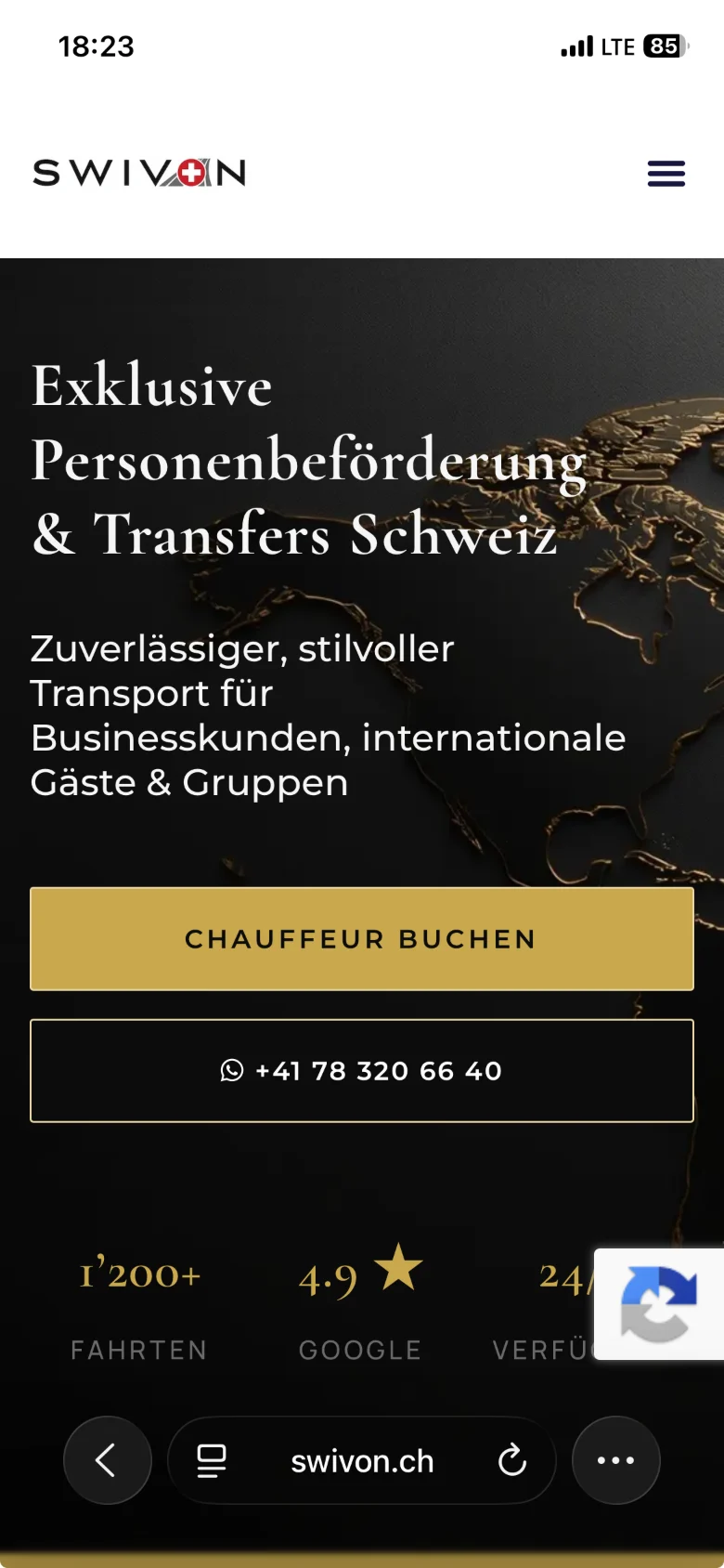 Swivon – dieselbe Website mobil auf dem Smartphone