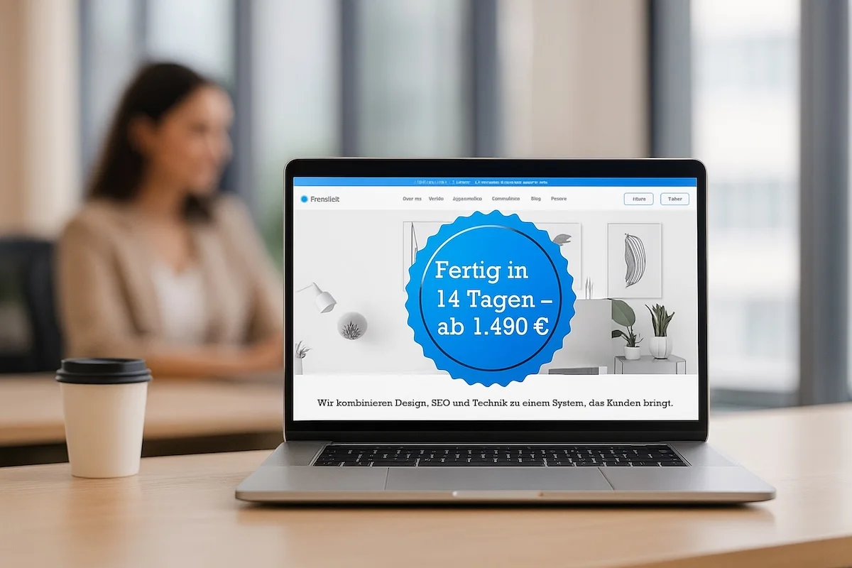 Webdesign und Website-Erstellung: professionelle Unternehmens-Website auf einem Laptop im Büro